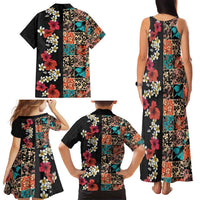 Hawaiian Hibiscus and Tropical Leaves Family Matching Tank Maxi Dress and Hawaiian Shirt Patchwork Grunge Abstract Vintage Style LT03 - Polynesian Pride