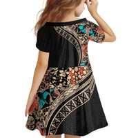Hawaiian Hibiscus and Tropical Leaves Family Matching Off Shoulder Short Dress and Hawaiian Shirt Patchwork Grunge Abstract and Tapa Tribal Pattern Half Style LT03 - Polynesian Pride