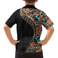 Hawaiian Hibiscus and Tropical Leaves Family Matching Tank Maxi Dress and Hawaiian Shirt Patchwork Grunge Abstract and Tapa Tribal Pattern Half Style LT03 - Polynesian Pride