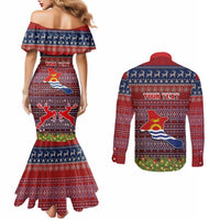 Personalised Kiribati Christmas Couples Matching Mermaid Dress and Long Sleeve Button Shirts Coat of Arms and Map Beautiful Merry Xmas Snowflake LT03 - Polynesian Pride