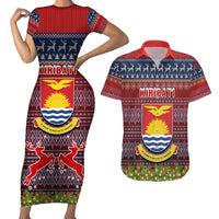 Personalised Kiribati Christmas Couples Matching Short Sleeve Bodycon Dress and Hawaiian Shirt Coat of Arms and Map Beautiful Merry Xmas Snowflake LT03 Red - Polynesian Pride