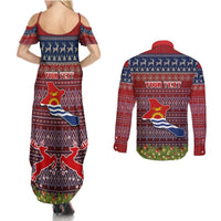 Personalised Kiribati Christmas Couples Matching Summer Maxi Dress and Long Sleeve Button Shirts Coat of Arms and Map Beautiful Merry Xmas Snowflake LT03 - Polynesian Pride