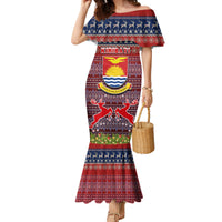 Personalised Kiribati Christmas Family Matching Mermaid Dress and Hawaiian Shirt Coat of Arms and Map Beautiful Merry Xmas Snowflake LT03 Mom's Dress Red - Polynesian Pride