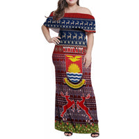 Personalised Kiribati Christmas Family Matching Off Shoulder Maxi Dress and Hawaiian Shirt Coat of Arms and Map Beautiful Merry Xmas Snowflake LT03 Dad's Shirt - Long Sleeve Red - Polynesian Pride