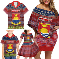 Personalised Kiribati Christmas Family Matching Off Shoulder Short Dress and Hawaiian Shirt Coat of Arms and Map Beautiful Merry Xmas Snowflake LT03 - Polynesian Pride
