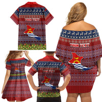 Personalised Kiribati Christmas Family Matching Off Shoulder Short Dress and Hawaiian Shirt Coat of Arms and Map Beautiful Merry Xmas Snowflake LT03 - Polynesian Pride