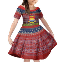 personalised-kiribati-christmas-kid-short-sleeve-dress-coat-of-arms-and-map-beautiful-merry-xmas-snowflake