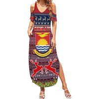 Personalised Kiribati Christmas Summer Maxi Dress Coat of Arms and Map Beautiful Merry Xmas Snowflake LT03 Women Red - Polynesian Pride