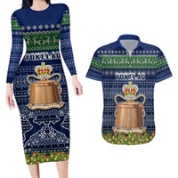 Tokelau Christmas Couples Matching Long Sleeve Bodycon Dress and Hawaiian Shirt Coat of Arms and Map Beautiful Merry Xmas Snowflake LT03 Blue - Polynesian Pride