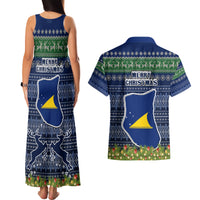 Tokelau Christmas Couples Matching Tank Maxi Dress and Hawaiian Shirt Coat of Arms and Map Beautiful Merry Xmas Snowflake LT03 - Polynesian Pride