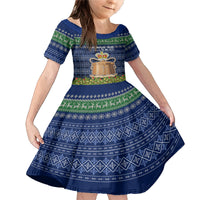 Tokelau Christmas Family Matching Mermaid Dress and Hawaiian Shirt Coat of Arms and Map Beautiful Merry Xmas Snowflake LT03 Daughter's Dress Blue - Polynesian Pride