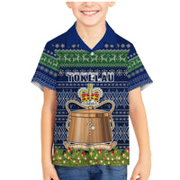 Tokelau Christmas Family Matching Mermaid Dress and Hawaiian Shirt Coat of Arms and Map Beautiful Merry Xmas Snowflake LT03 Son's Shirt Blue - Polynesian Pride