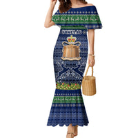 Tokelau Christmas Mermaid Dress Coat of Arms and Map Beautiful Merry Xmas Snowflake LT03 Women Blue - Polynesian Pride
