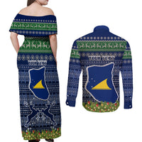 Personalised Tokelau Christmas Couples Matching Off Shoulder Maxi Dress and Long Sleeve Button Shirts Coat of Arms and Map Beautiful Merry Xmas Snowflake LT03 - Polynesian Pride