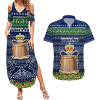 Personalised Tokelau Christmas Couples Matching Summer Maxi Dress and Hawaiian Shirt Coat of Arms and Map Beautiful Merry Xmas Snowflake LT03 Blue - Polynesian Pride