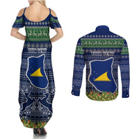 Personalised Tokelau Christmas Couples Matching Summer Maxi Dress and Long Sleeve Button Shirts Coat of Arms and Map Beautiful Merry Xmas Snowflake LT03 - Polynesian Pride