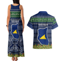 Personalised Tokelau Christmas Couples Matching Tank Maxi Dress and Hawaiian Shirt Coat of Arms and Map Beautiful Merry Xmas Snowflake LT03 - Polynesian Pride