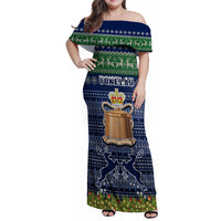 Personalised Tokelau Christmas Family Matching Off Shoulder Maxi Dress and Hawaiian Shirt Coat of Arms and Map Beautiful Merry Xmas Snowflake LT03 Dad's Shirt - Long Sleeve Blue - Polynesian Pride