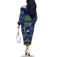 Personalised Tokelau Christmas Off The Shoulder Long Sleeve Dress Coat of Arms and Map Beautiful Merry Xmas Snowflake LT03 - Polynesian Pride