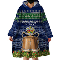 Personalised Tokelau Christmas Wearable Blanket Hoodie Coat of Arms and Map Beautiful Merry Xmas Snowflake LT03 - Polynesian Pride