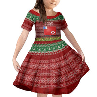 Personalised Wallis and Futuna Christmas Family Matching Mermaid Dress and Hawaiian Shirt Coat of Arms and Map Beautiful Merry Xmas Snowflake LT03 Daughter's Dress Red - Polynesian Pride