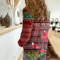 Personalised Wallis and Futuna Christmas Women Casual Shirt Coat of Arms and Map Beautiful Merry Xmas Snowflake LT03 - Polynesian Pride