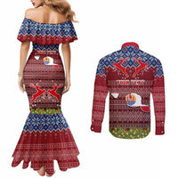 Personalised French Polynesia Christmas Couples Matching Mermaid Dress and Long Sleeve Button Shirts Coat of Arms and Map Beautiful Merry Xmas Snowflake LT03 - Polynesian Pride