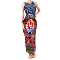 Personalised French Polynesia Christmas Family Matching Tank Maxi Dress and Hawaiian Shirt Coat of Arms and Map Beautiful Merry Xmas Snowflake LT03 Mom's Dress Red - Polynesian Pride