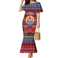 Personalised French Polynesia Christmas Mermaid Dress Coat of Arms and Map Beautiful Merry Xmas Snowflake LT03 Women Red - Polynesian Pride
