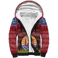 Personalised French Polynesia Christmas Sherpa Hoodie Coat of Arms and Map Beautiful Merry Xmas Snowflake LT03 Unisex Red - Polynesian Pride