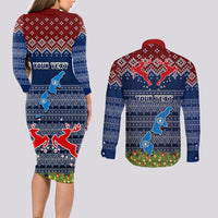Personalised Northern Mariana Islands Christmas Couples Matching Long Sleeve Bodycon Dress and Long Sleeve Button Shirts Coat of Arms and Map Beautiful Merry Xmas Snowflake LT03 - Polynesian Pride