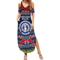 Personalised Northern Mariana Islands Christmas Family Matching Summer Maxi Dress and Hawaiian Shirt Coat of Arms and Map Beautiful Merry Xmas Snowflake LT03 Mom's Dress Blue - Polynesian Pride