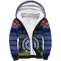 Personalised Northern Mariana Islands Christmas Sherpa Hoodie Coat of Arms and Map Beautiful Merry Xmas Snowflake LT03 Unisex Blue - Polynesian Pride