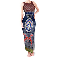 Personalised Northern Mariana Islands Christmas Tank Maxi Dress Coat of Arms and Map Beautiful Merry Xmas Snowflake LT03 Women Blue - Polynesian Pride