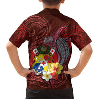 Tonga Humpback Whale Family Matching Off Shoulder Short Dress and Hawaiian Shirt National Seal with Hibiscus and Polynesian Tattoo LT03 - Polynesian Pride