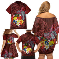 Tonga Humpback Whale Family Matching Off Shoulder Short Dress and Hawaiian Shirt National Seal with Hibiscus and Polynesian Tattoo LT03 - Polynesian Pride