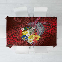 Tonga Humpback Whale Tablecloth National Seal with Hibiscus and Polynesian Tattoo