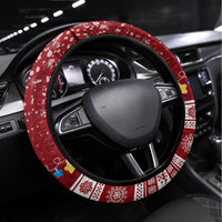 Palau Christmas Steering Wheel Cover Snowman and Palau Coat of Arms Maori Tribal Xmas Style LT03 Universal Fit Red - Polynesian Pride