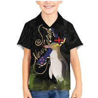 New Zealand Hoiho Family Matching Mermaid Dress and Hawaiian Shirt Maori Art Tattoo and Silver Fern LT03 Son's Shirt Black - Polynesian Pride