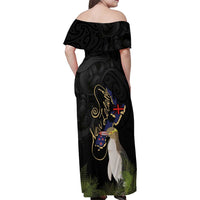 New Zealand Hoiho Family Matching Off Shoulder Maxi Dress and Hawaiian Shirt Maori Art Tattoo and Silver Fern LT03 - Polynesian Pride