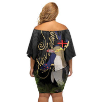 New Zealand Hoiho Family Matching Off Shoulder Short Dress and Hawaiian Shirt Maori Art Tattoo and Silver Fern LT03 - Polynesian Pride
