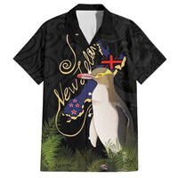New Zealand Hoiho Family Matching Short Sleeve Bodycon Dress and Hawaiian Shirt Maori Art Tattoo and Silver Fern LT03 Dad's Shirt - Short Sleeve Black - Polynesian Pride