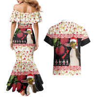 New Zealand Merry Christmas Couples Matching Mermaid Dress and Hawaiian Shirt Hoiho Xmas - Haka Dance and Pohutukawa LT03 - Polynesian Pride