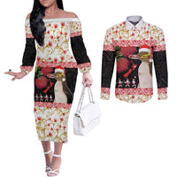 New Zealand Merry Christmas Couples Matching Off The Shoulder Long Sleeve Dress and Long Sleeve Button Shirt Hoiho Xmas - Haka Dance and Pohutukawa LT03 White - Polynesian Pride