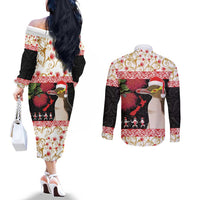 New Zealand Merry Christmas Couples Matching Off The Shoulder Long Sleeve Dress and Long Sleeve Button Shirt Hoiho Xmas - Haka Dance and Pohutukawa LT03 - Polynesian Pride