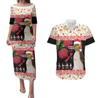 New Zealand Merry Christmas Couples Matching Puletasi and Hawaiian Shirt Hoiho Xmas - Haka Dance and Pohutukawa LT03 White - Polynesian Pride