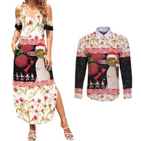 New Zealand Merry Christmas Couples Matching Summer Maxi Dress and Long Sleeve Button Shirt Hoiho Xmas - Haka Dance and Pohutukawa LT03 White - Polynesian Pride
