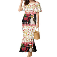 New Zealand Merry Christmas Family Matching Mermaid Dress and Hawaiian Shirt Hoiho Xmas - Haka Dance and Pohutukawa LT03 Mom's Dress White - Polynesian Pride
