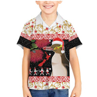 New Zealand Merry Christmas Family Matching Mermaid Dress and Hawaiian Shirt Hoiho Xmas - Haka Dance and Pohutukawa LT03 Son's Shirt White - Polynesian Pride