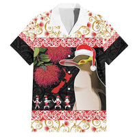 New Zealand Merry Christmas Family Matching Short Sleeve Bodycon Dress and Hawaiian Shirt Hoiho Xmas - Haka Dance and Pohutukawa LT03 Dad's Shirt - Short Sleeve White - Polynesian Pride